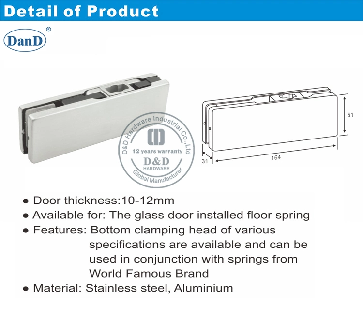 Good Quality 10-12mm Stainless Steel Cover Hardware Inside Casting Aluminum Glass Door Bottom Patch Lock Fitting